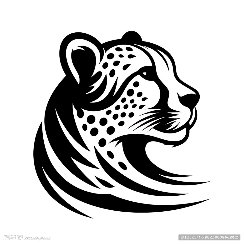 猎豹头部黑白简约图案
