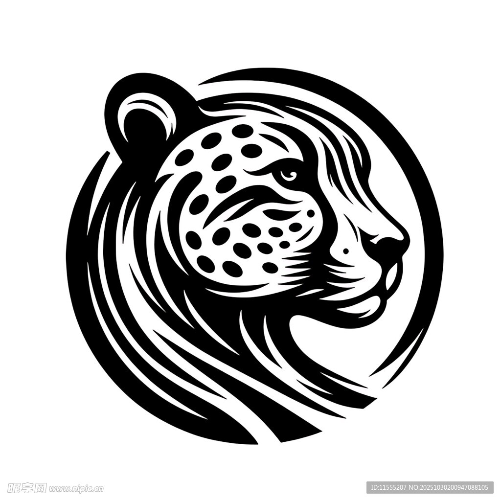 猎豹头像黑白简约图案