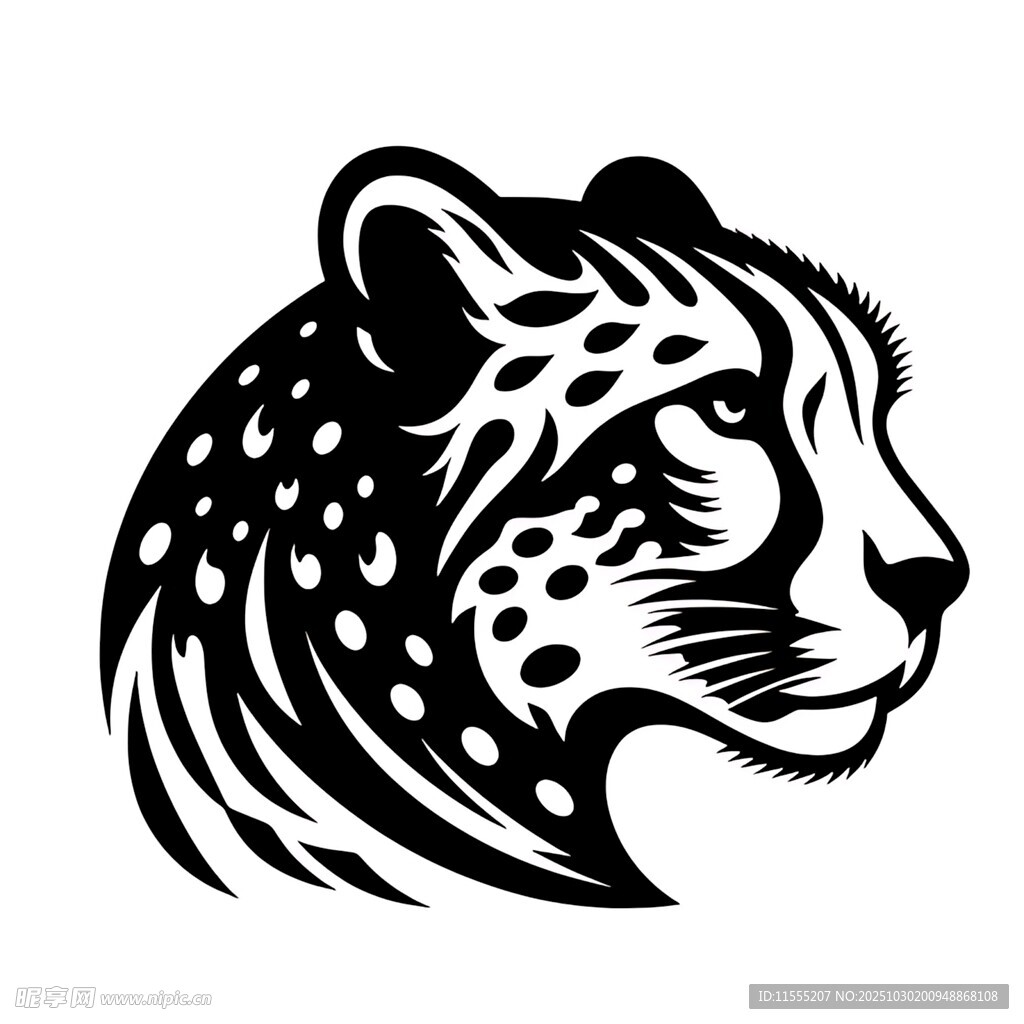 猎豹头部黑白简约图案