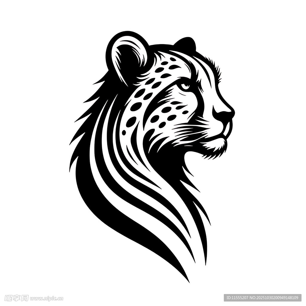 猎豹头部黑白简约矢量图