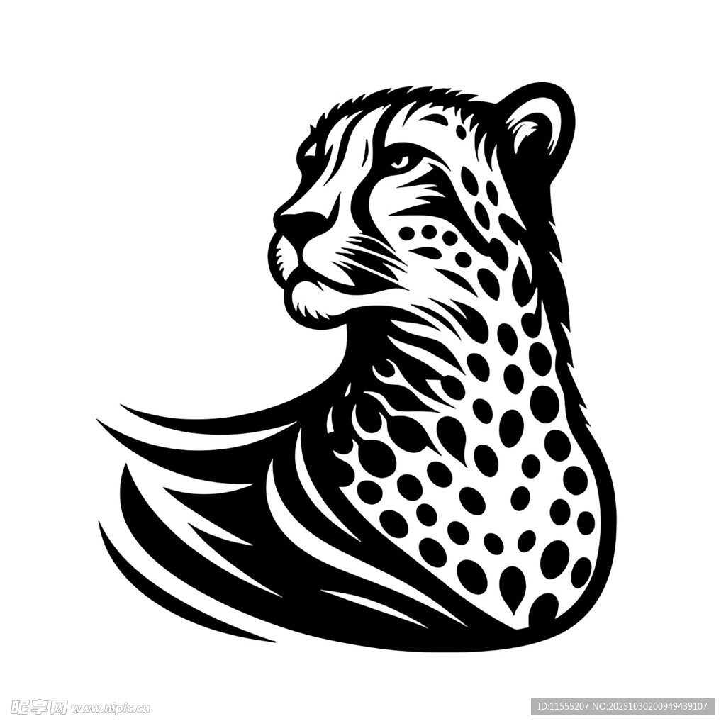 猎豹侧面轮廓黑白插画
