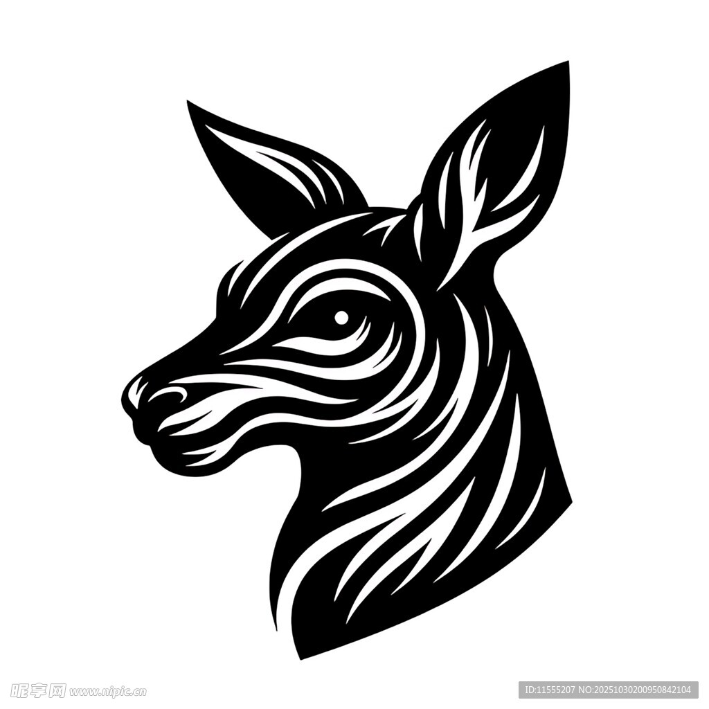 鹿头黑白简约艺术图案