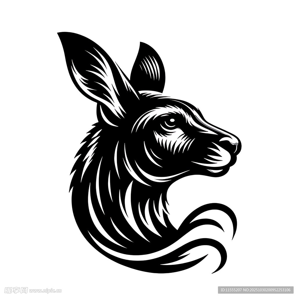 袋鼠头部简约线条艺术图案