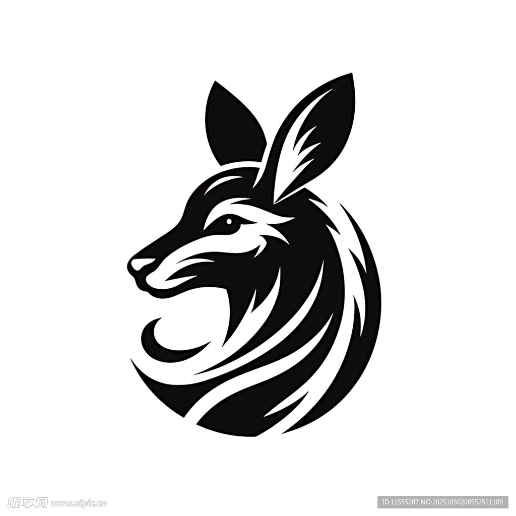 袋鼠头部简约黑白标志