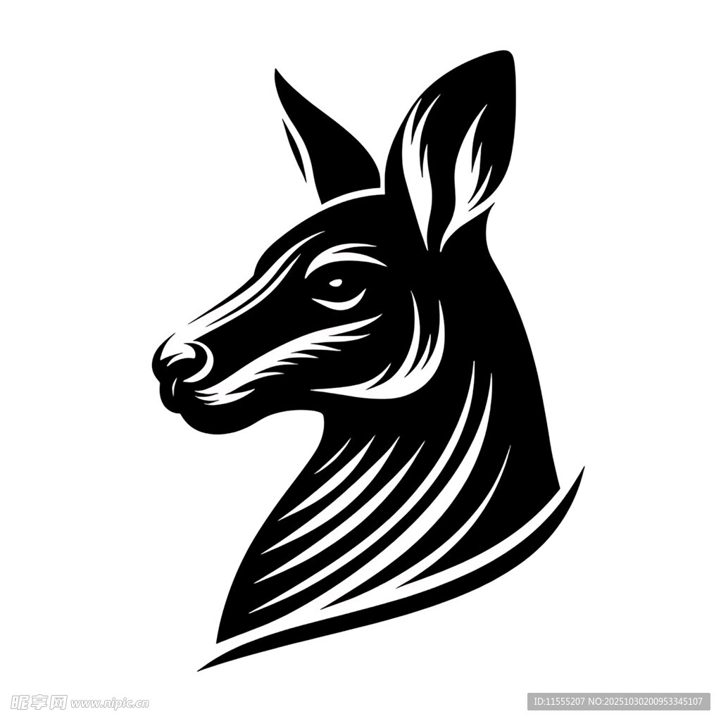 袋鼠头部简约黑白徽标