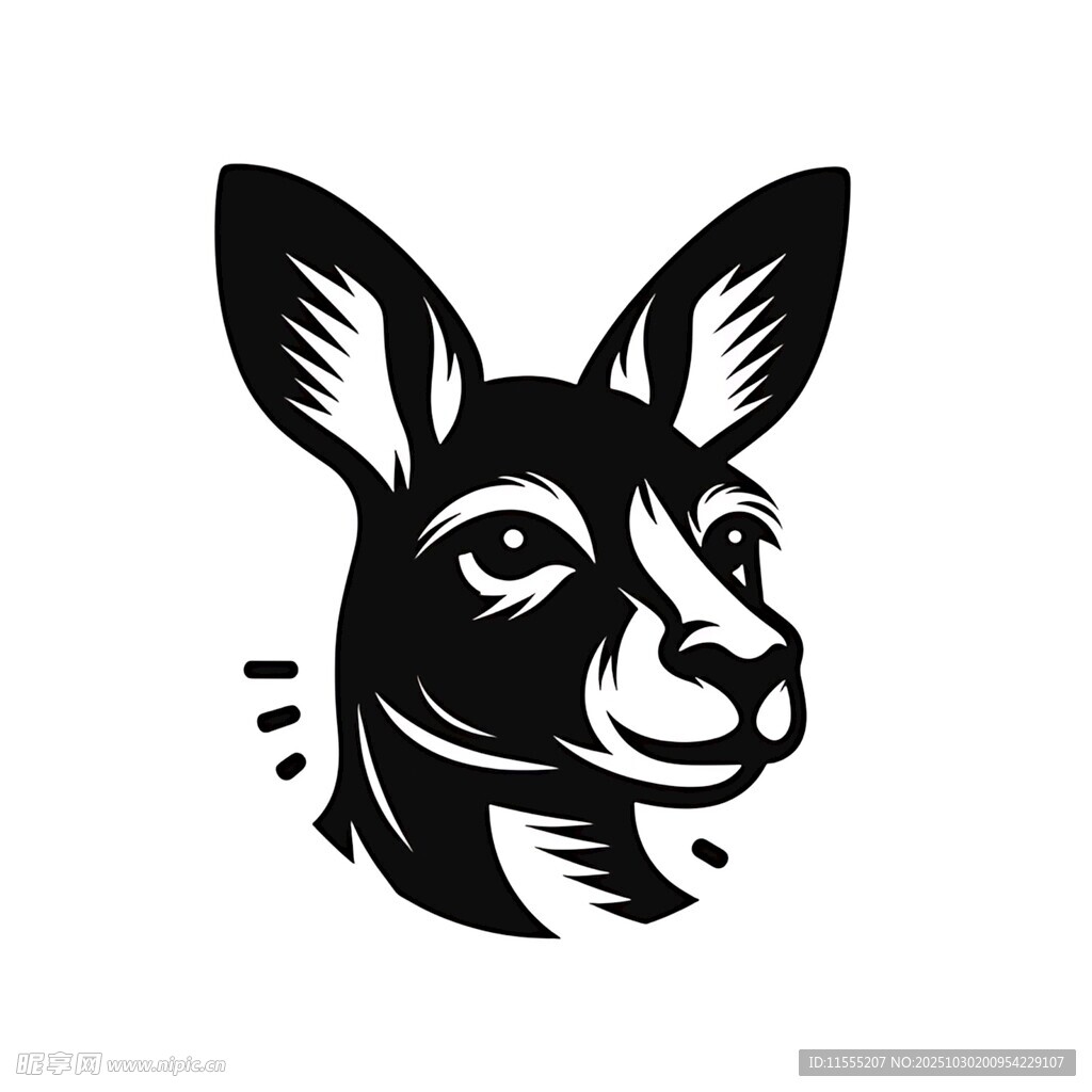 袋鼠头部黑白简约插画