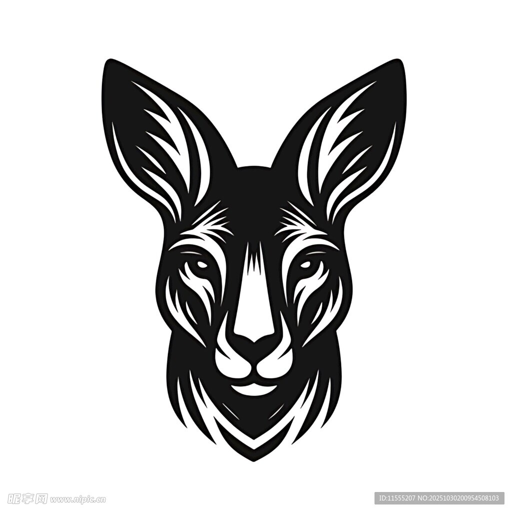 袋鼠头部简约黑白矢量图