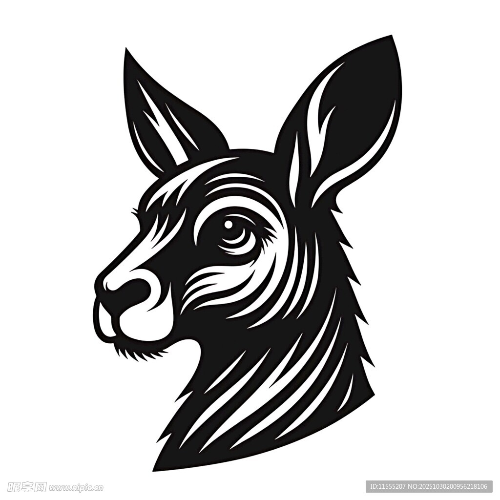 袋鼠头部黑白简约图标