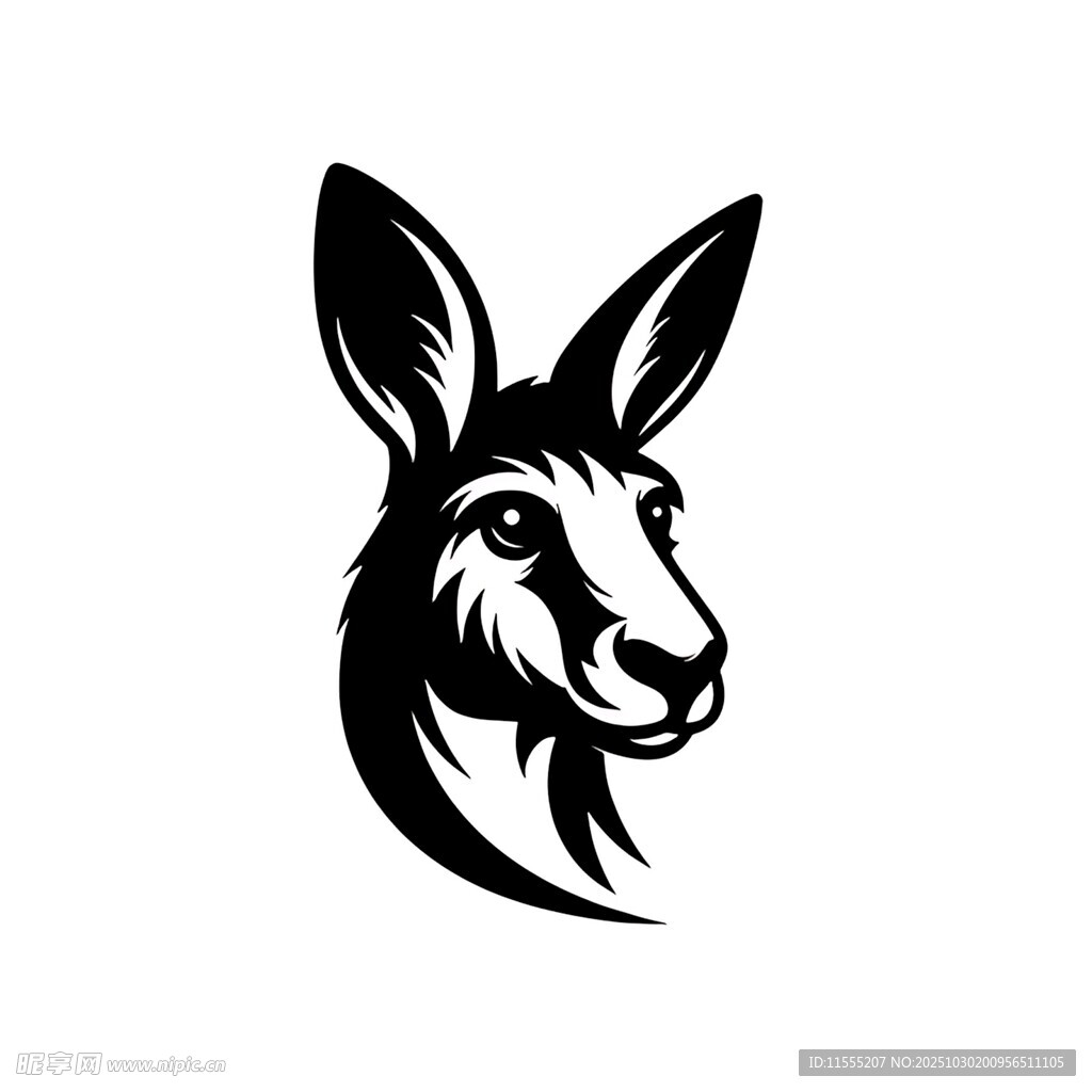 袋鼠头部黑白简约图标