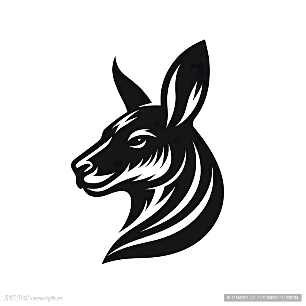 袋鼠头部黑白简约标志