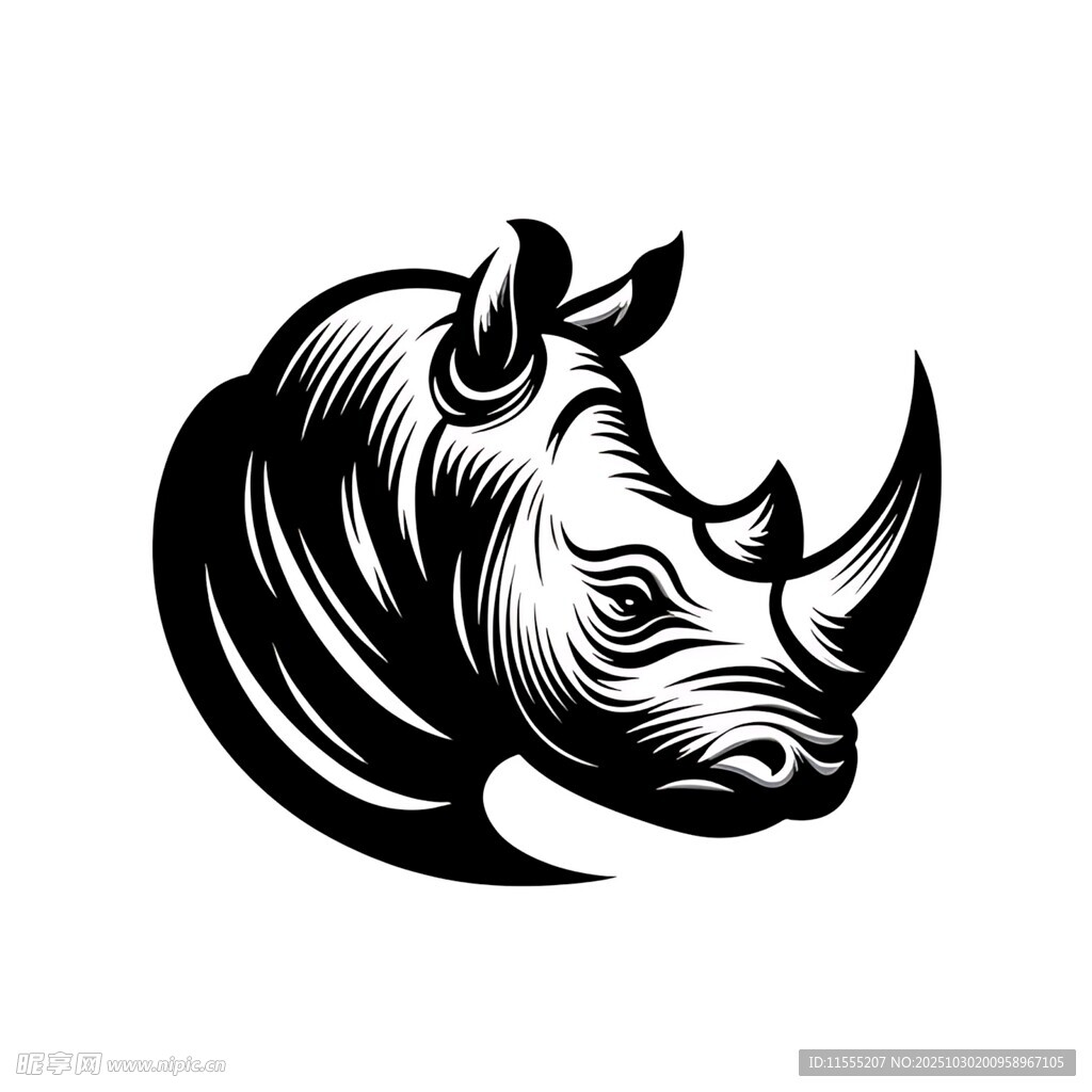 犀牛头部黑白简约标志