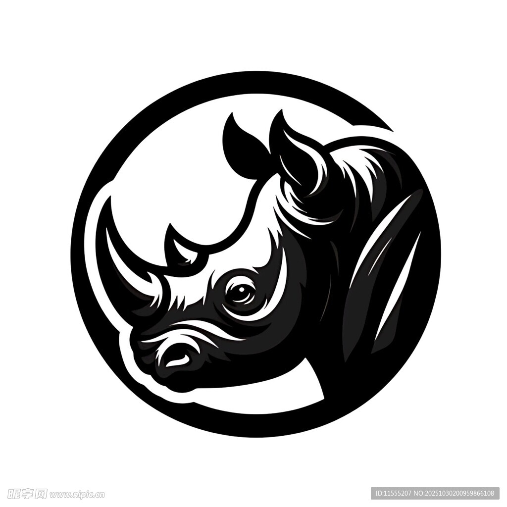 犀牛圆形黑白简约标志