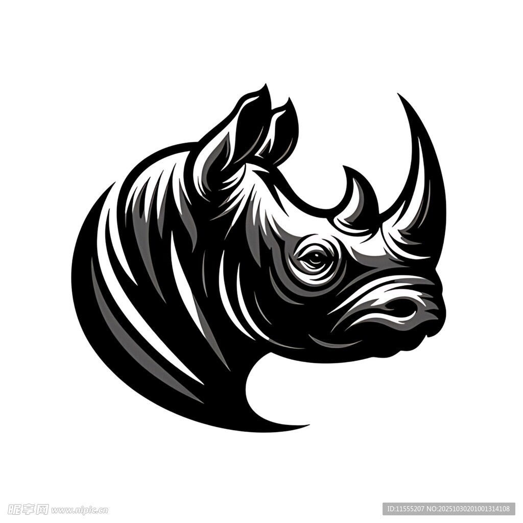 犀牛头部黑白矢量图标