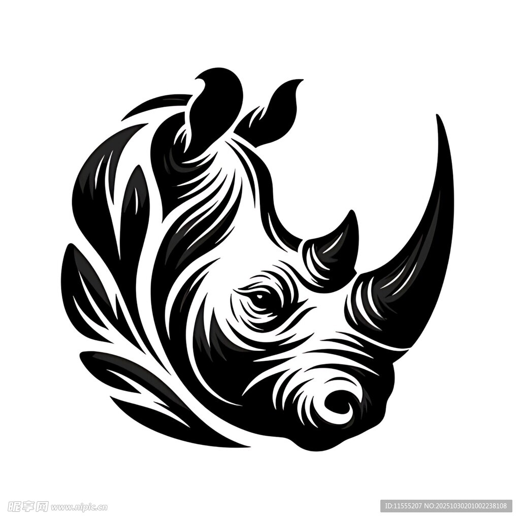 犀牛简约黑白艺术头像
