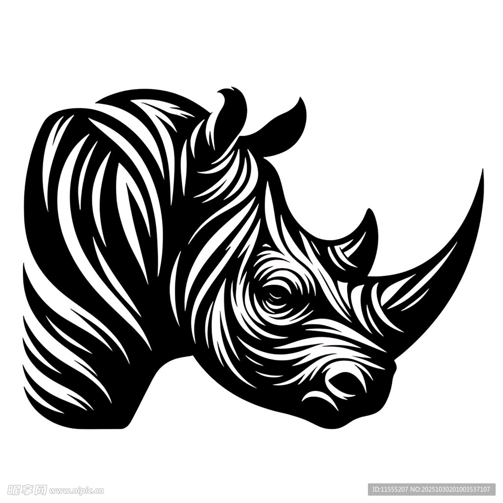 黑白犀牛头像艺术图案