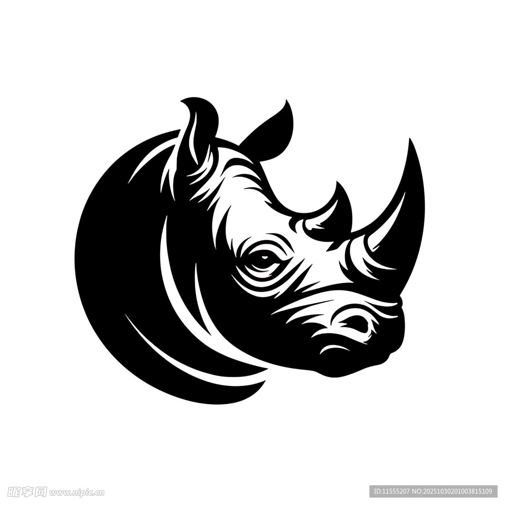 犀牛头部黑白简约徽标