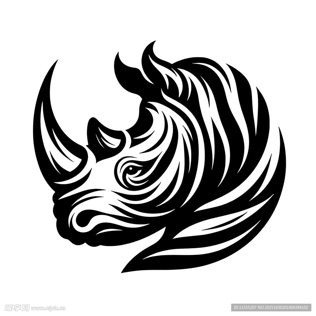 犀牛黑白线条艺术头像