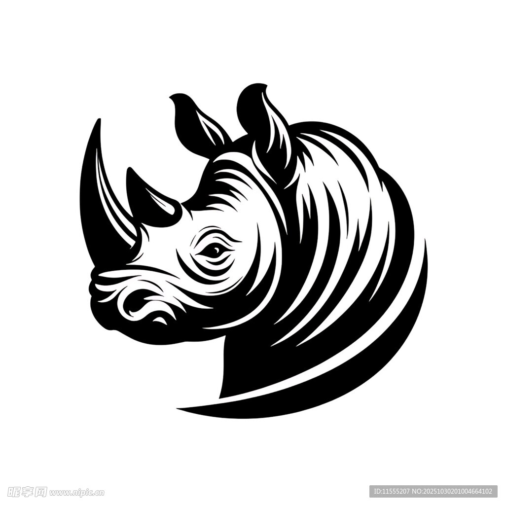 犀牛头部黑白简约矢量图标