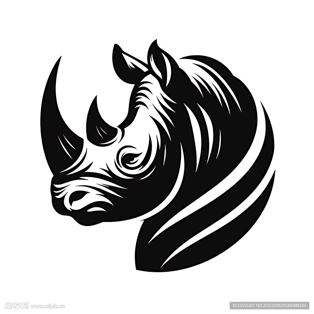 犀牛头部黑白简约标志