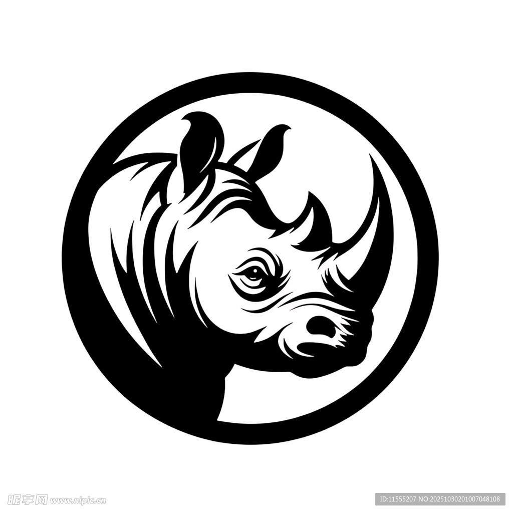 犀牛圆形黑白简约标志