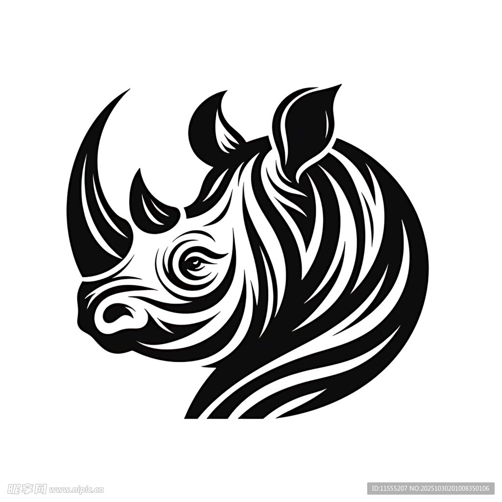 犀牛黑白线条艺术头像
