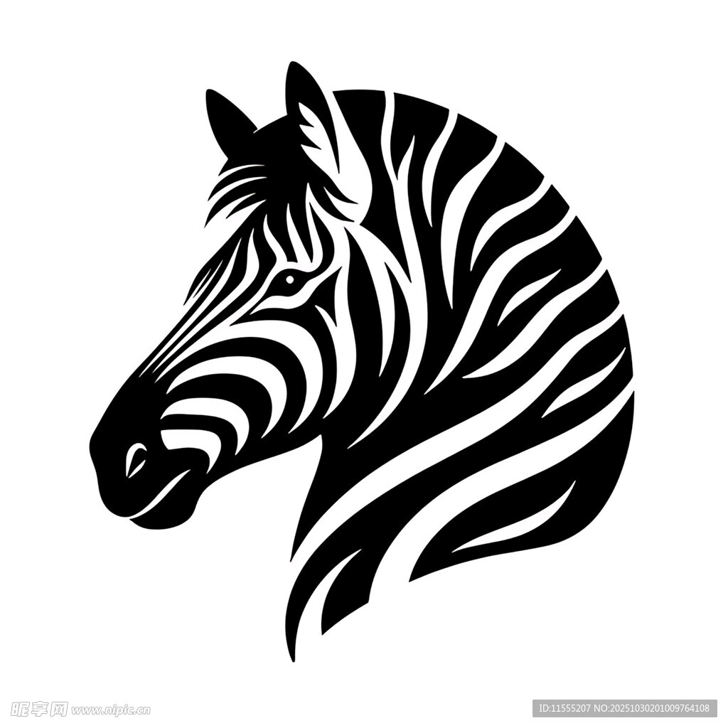 斑马头部黑白简约图案