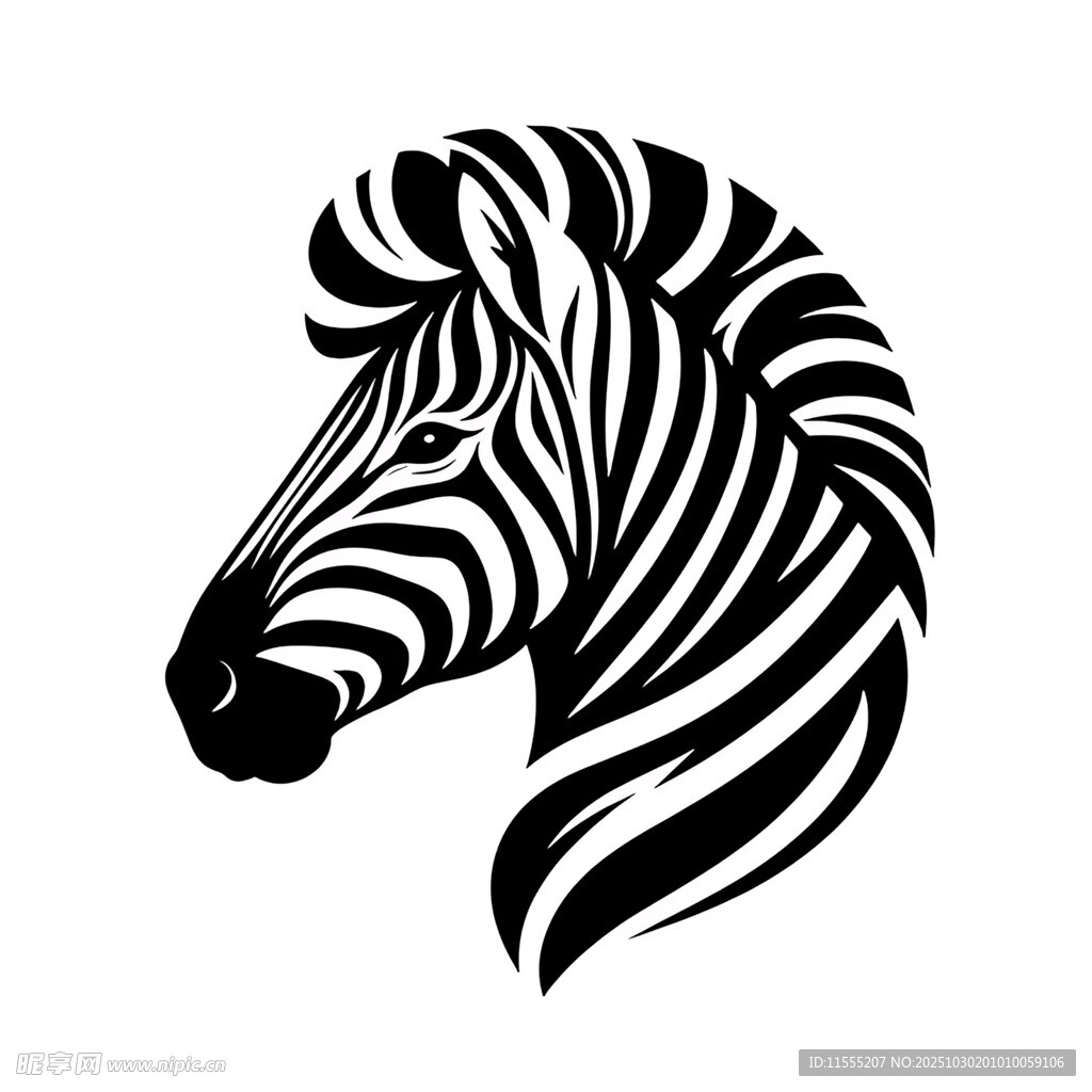 斑马头部黑白简约图案