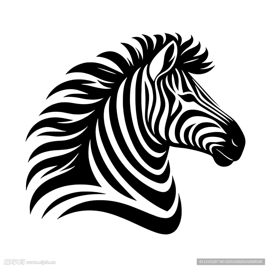 斑马头部黑白线条艺术图