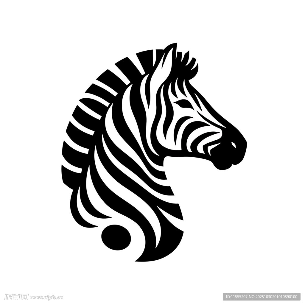斑马头部黑白简约图案