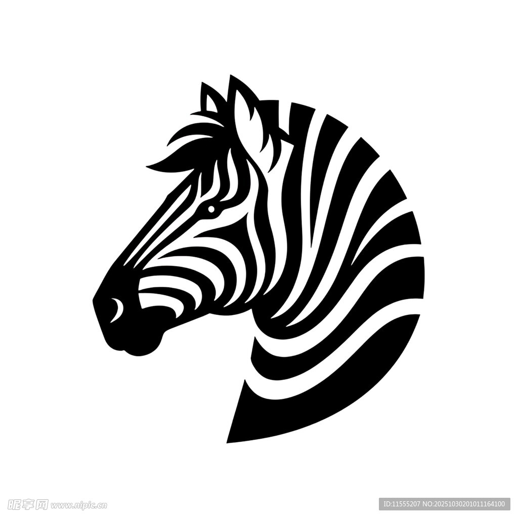 斑马头部黑白简约图标