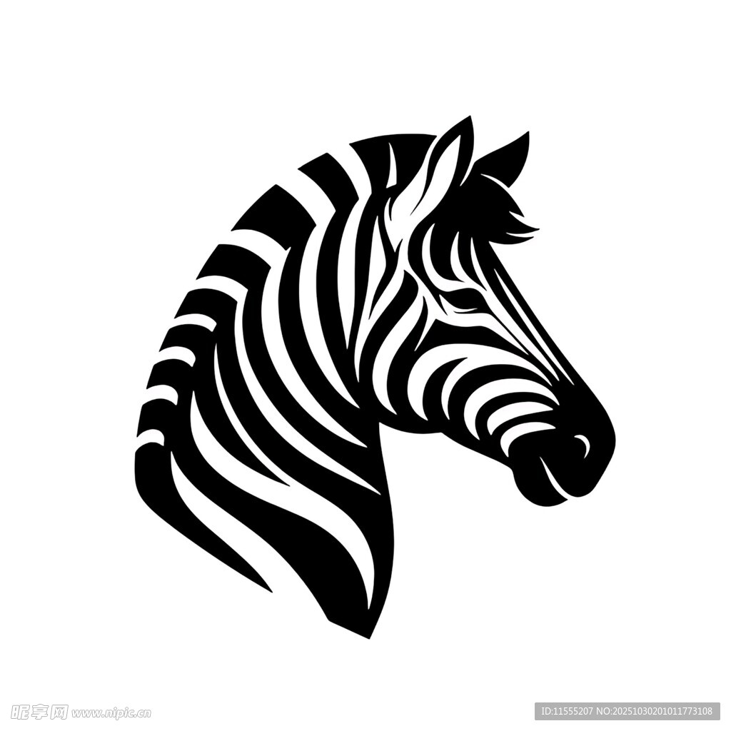 斑马头部黑白简约图案