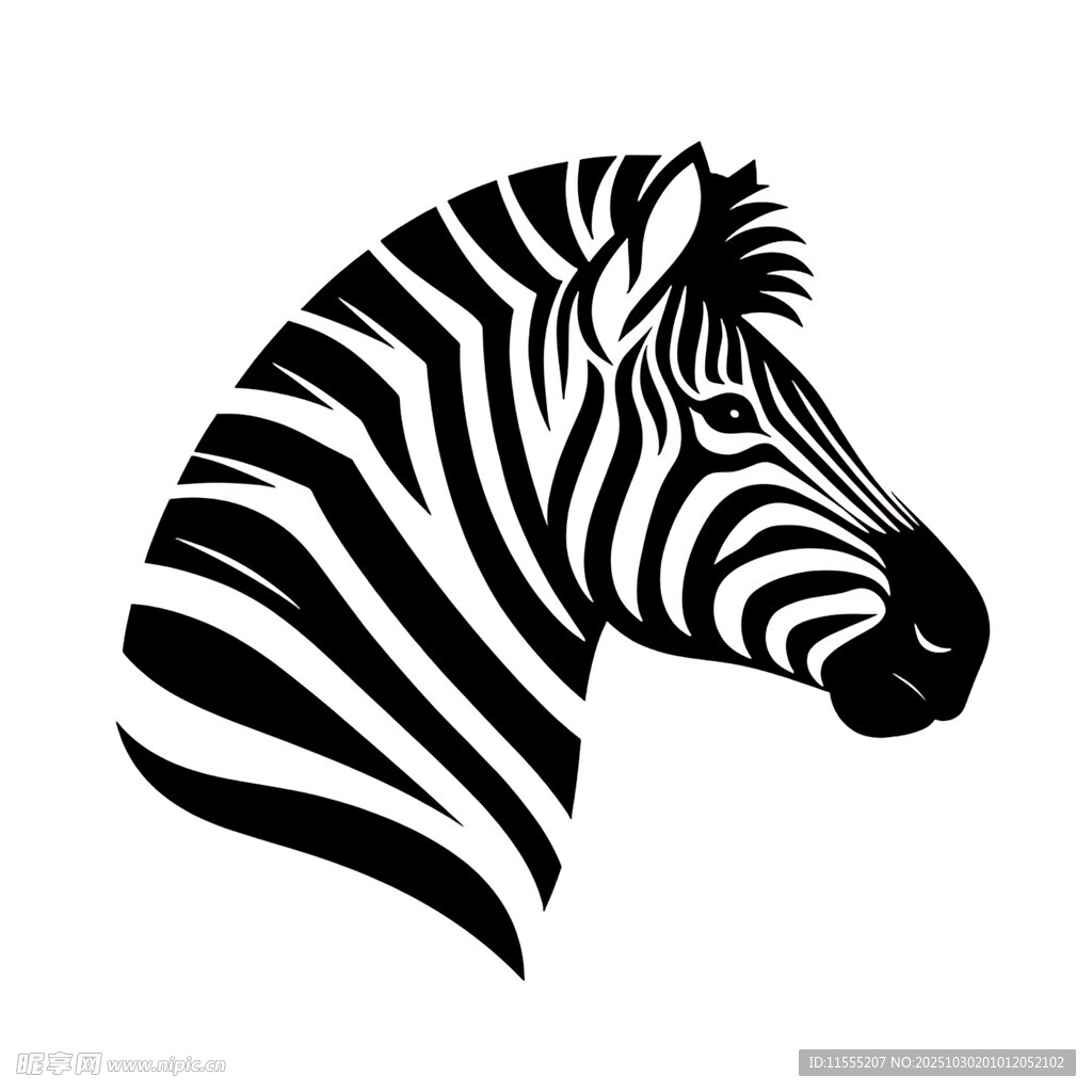 斑马头部黑白简约图案