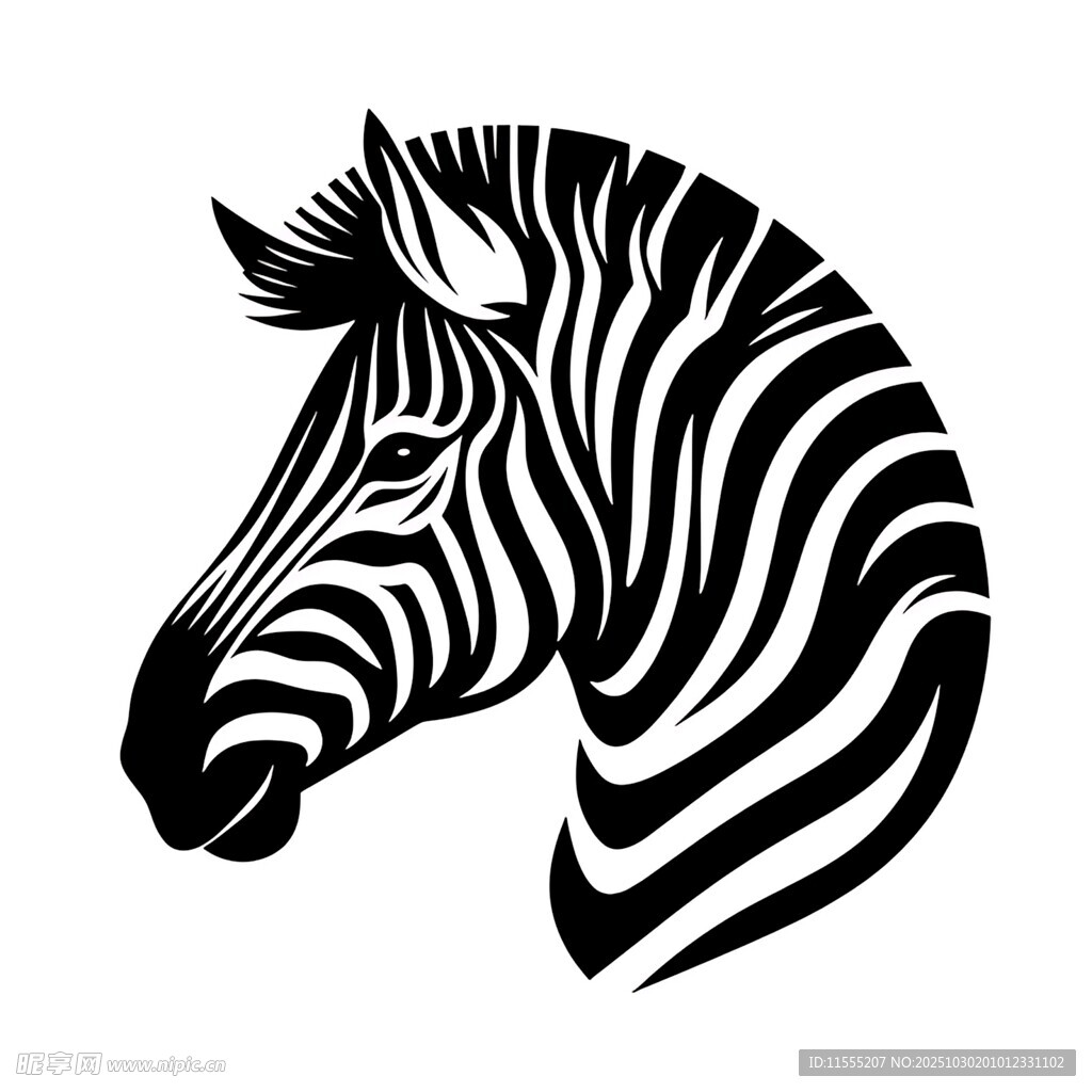 斑马头部黑白简约图案