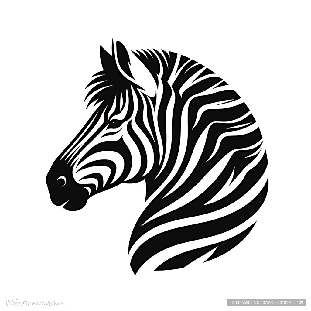 斑马头部黑白线条图案