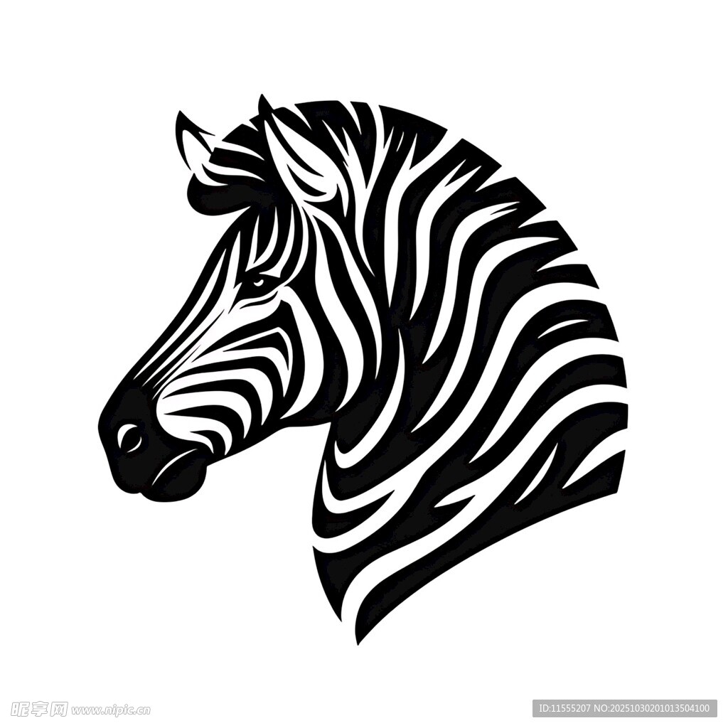 斑马头部黑白简约图案