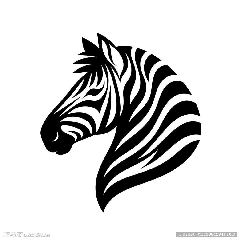斑马头部黑白简约图案