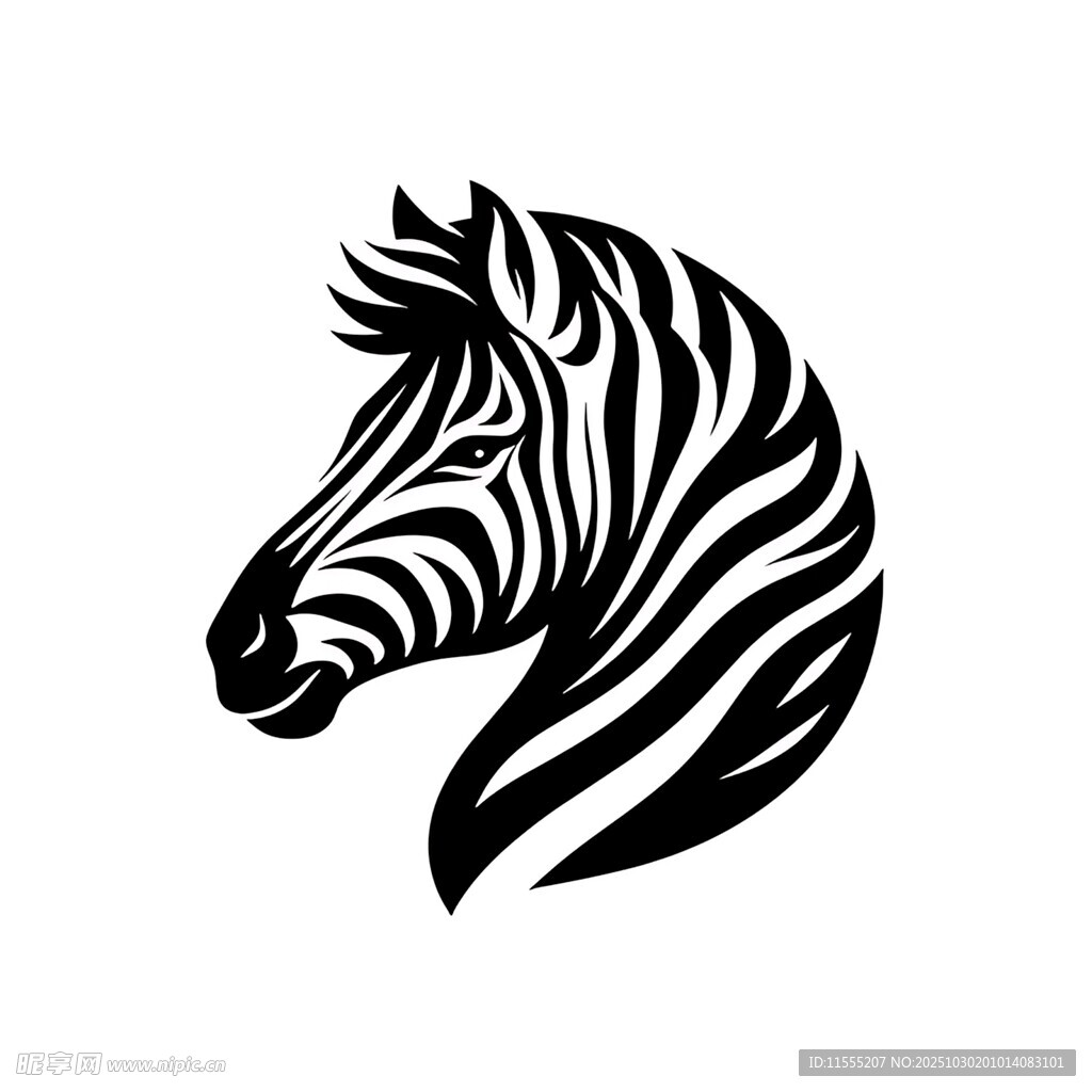 斑马头部黑白简约图案