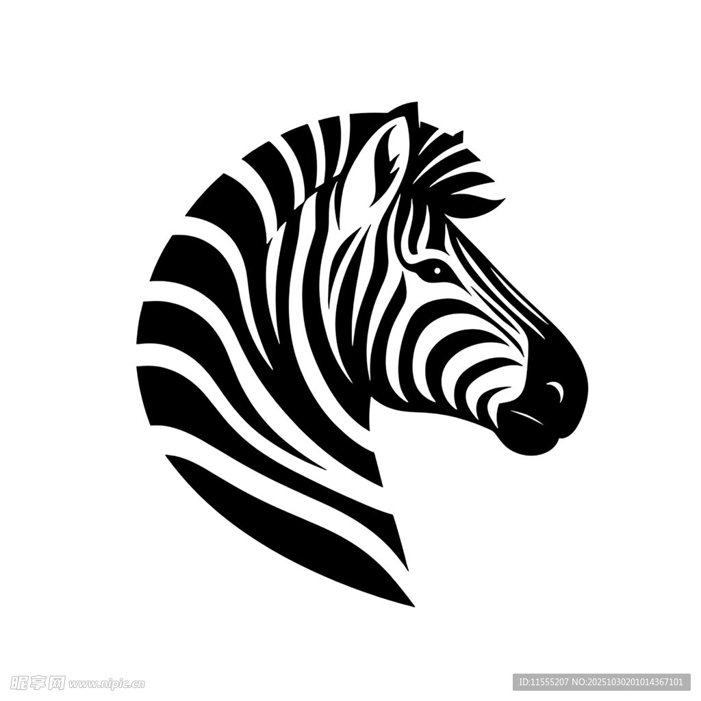 斑马头部黑白简约图标