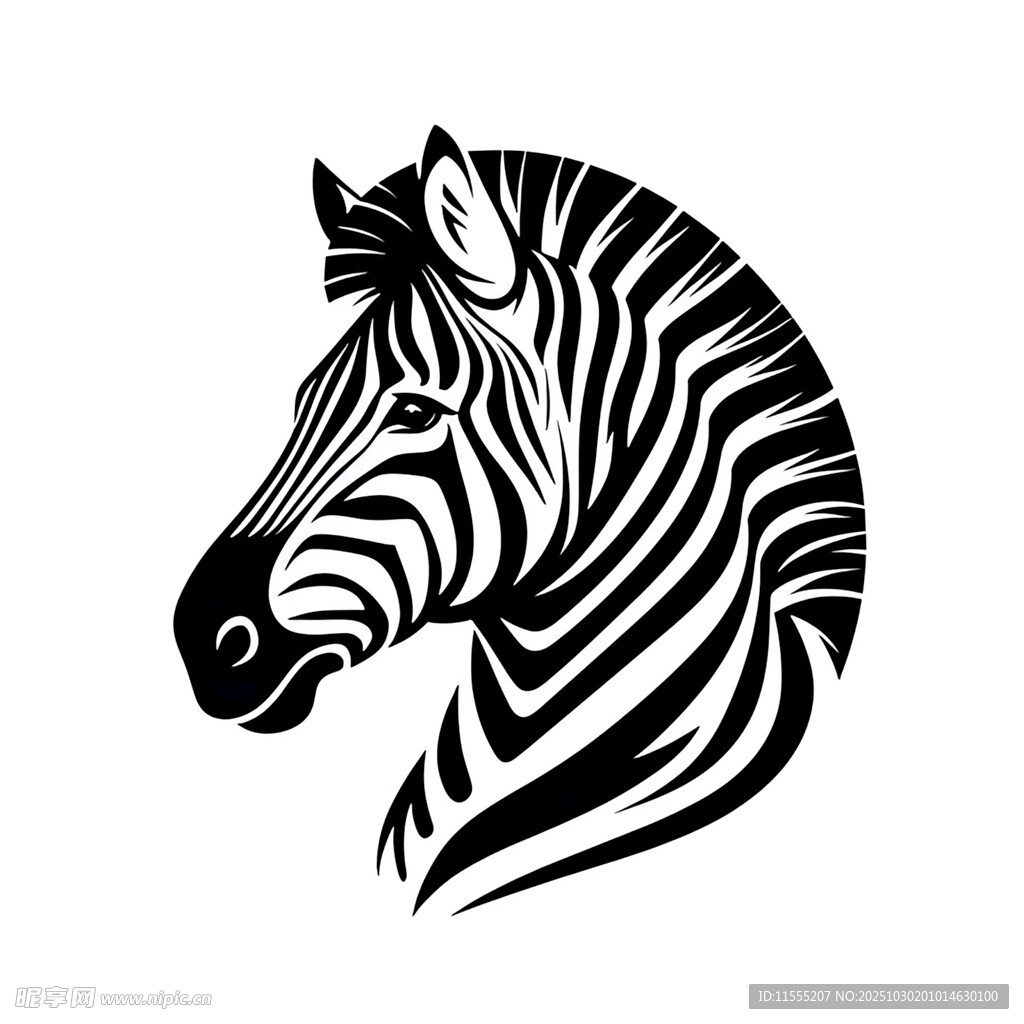 斑马头部黑白简约矢量图