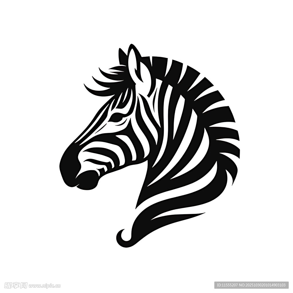斑马头部黑白简约标志