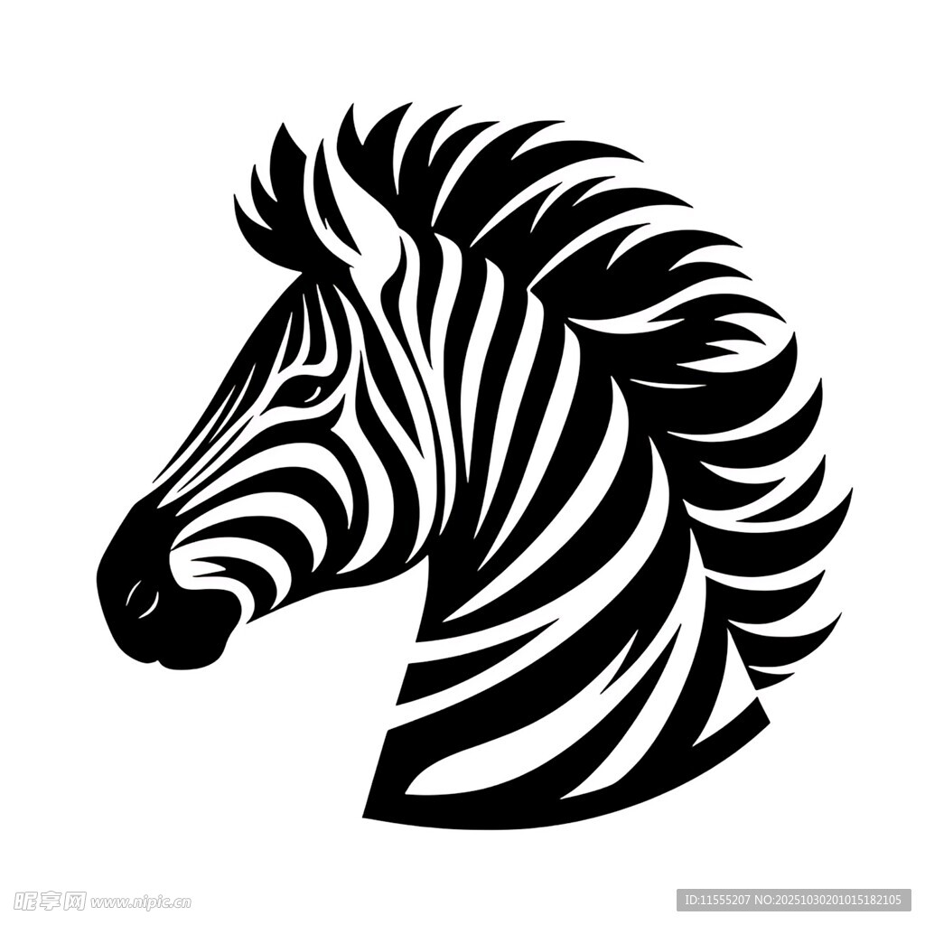 斑马头部黑白简约图案