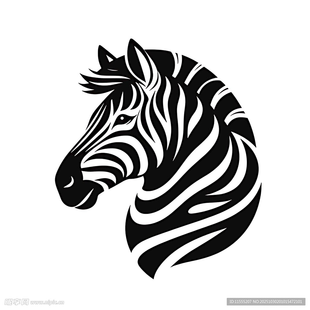 斑马头部黑白简约矢量图