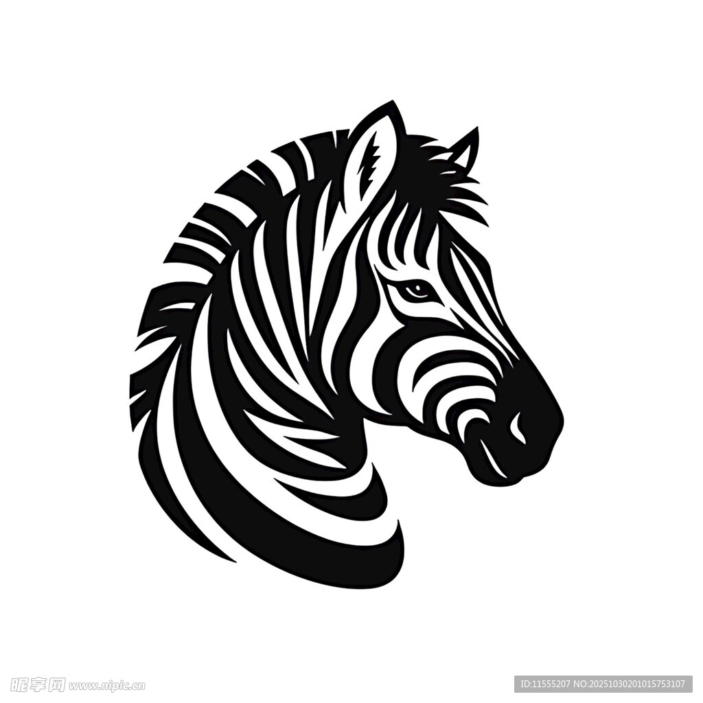 斑马头部黑白简约图案