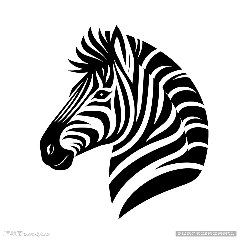 斑马头部黑白简约图案