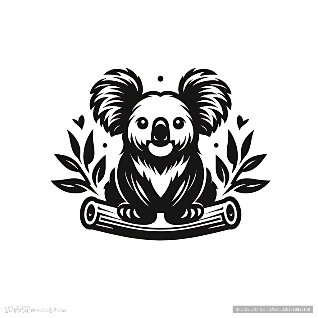 卡通考拉与枝叶图案设计