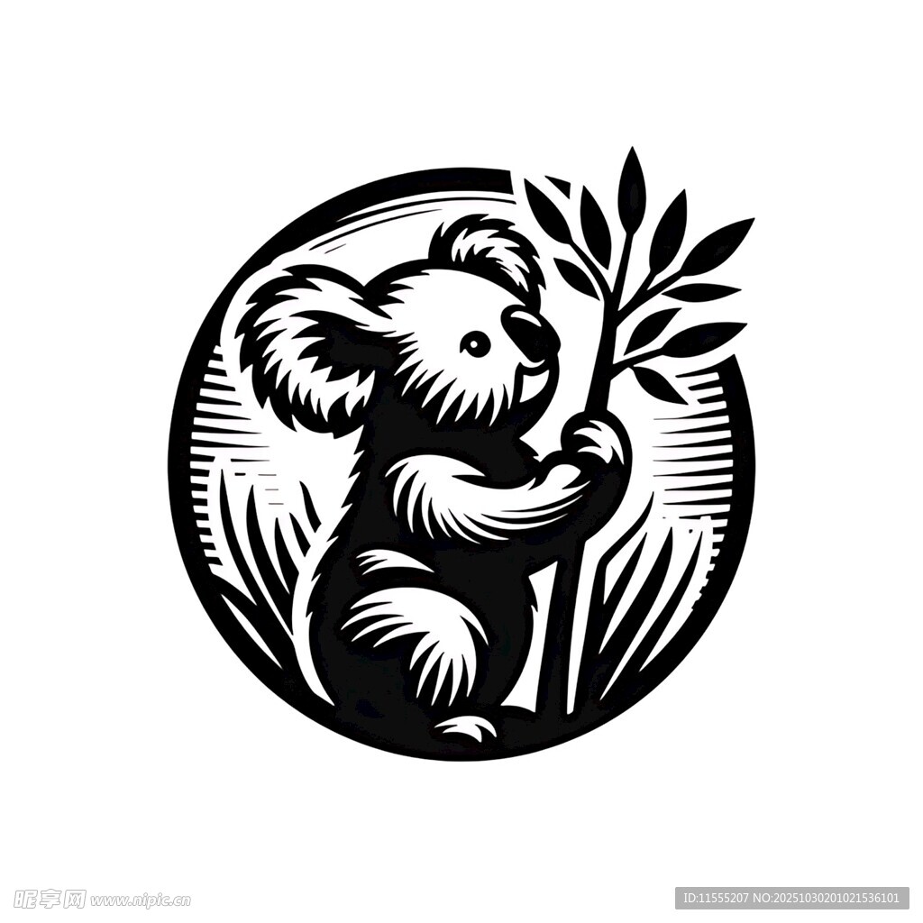 考拉持枝圆形图案设计