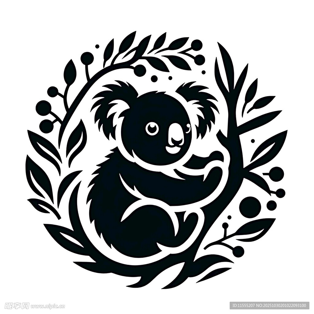 考拉栖息于枝叶间图案