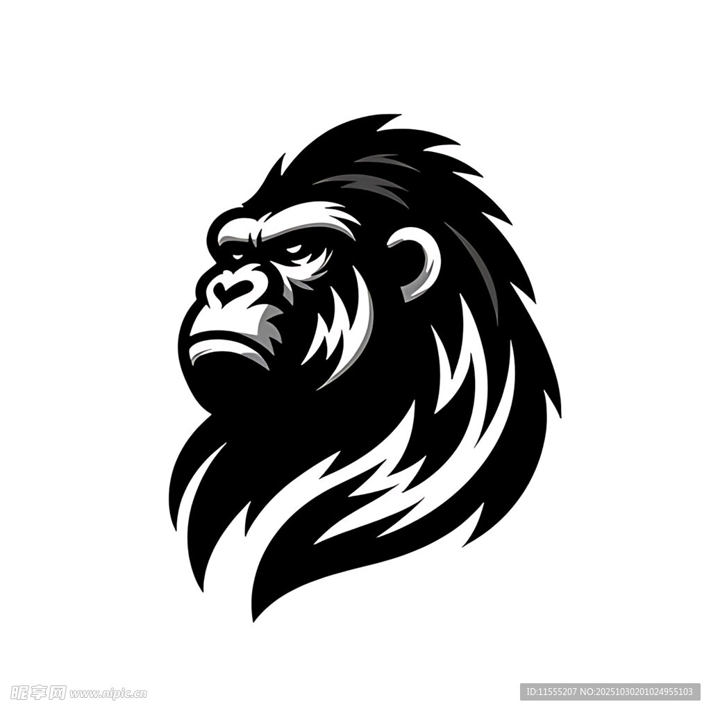 黑白色调大猩猩头部标志