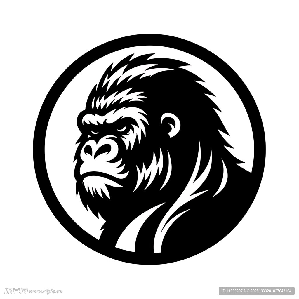 圆形轮廓中的猩猩头像