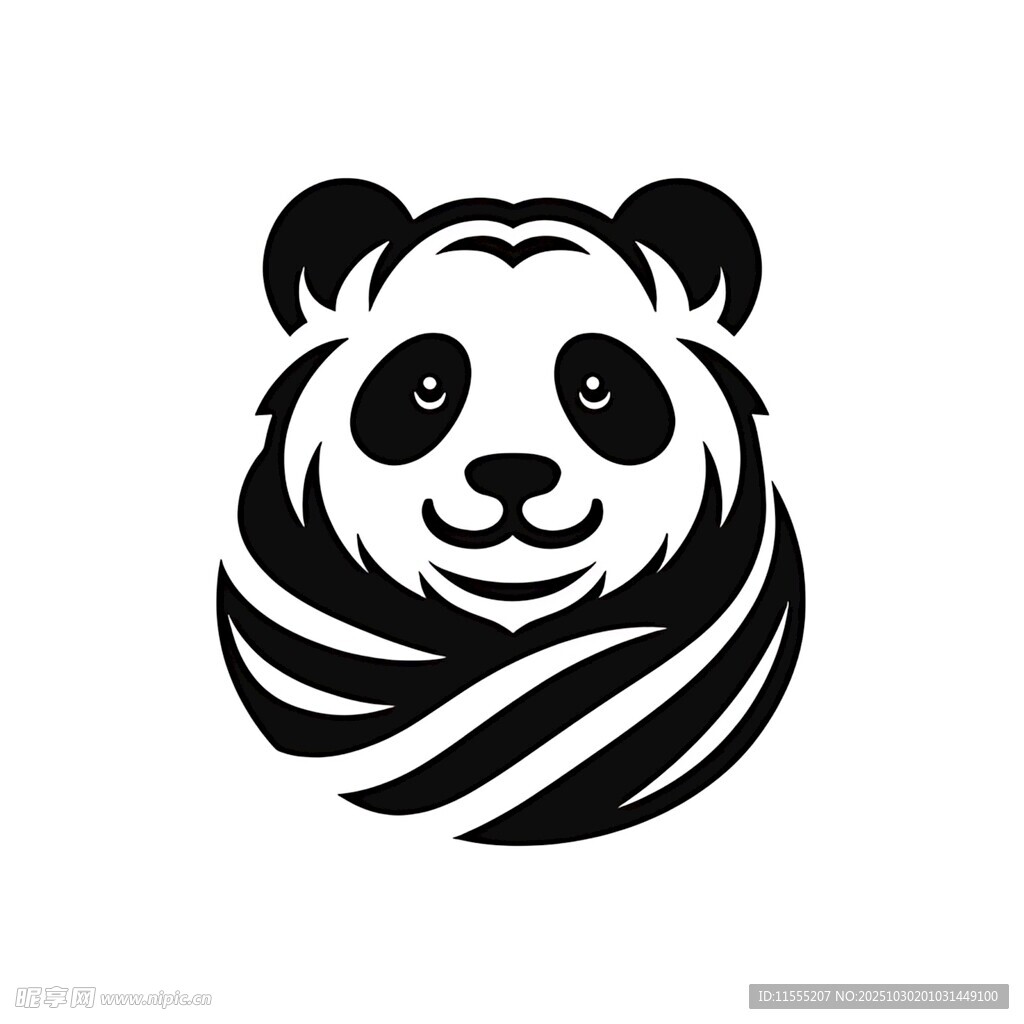 熊猫简约黑白线条标志